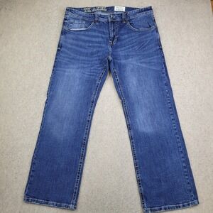 TK Axel Jeans Mens 38x32 Slim Boot Cut Denim Blue Dark Wash Flap Pockets Pants